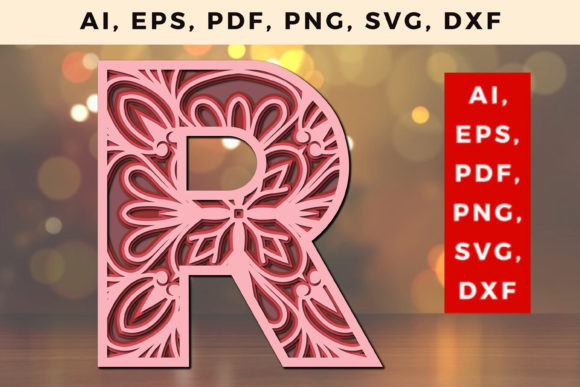Layered R Letter Mandala SVG: 3D SVG Shapes for Branding