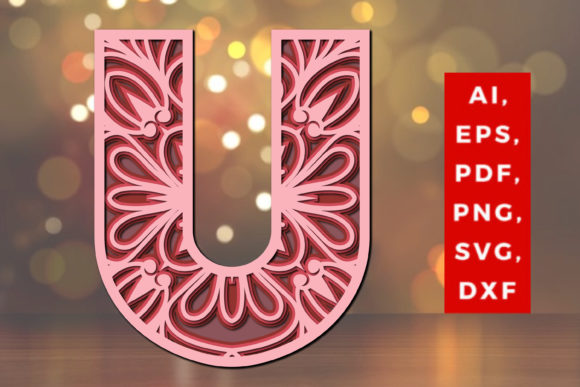 Layered U Letter Mandala SVG: 3D SVG Shapes for Branding