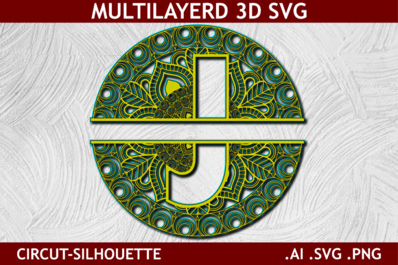 Split Alphabet J Letter Mandala: A 3D SVG for Shapes
